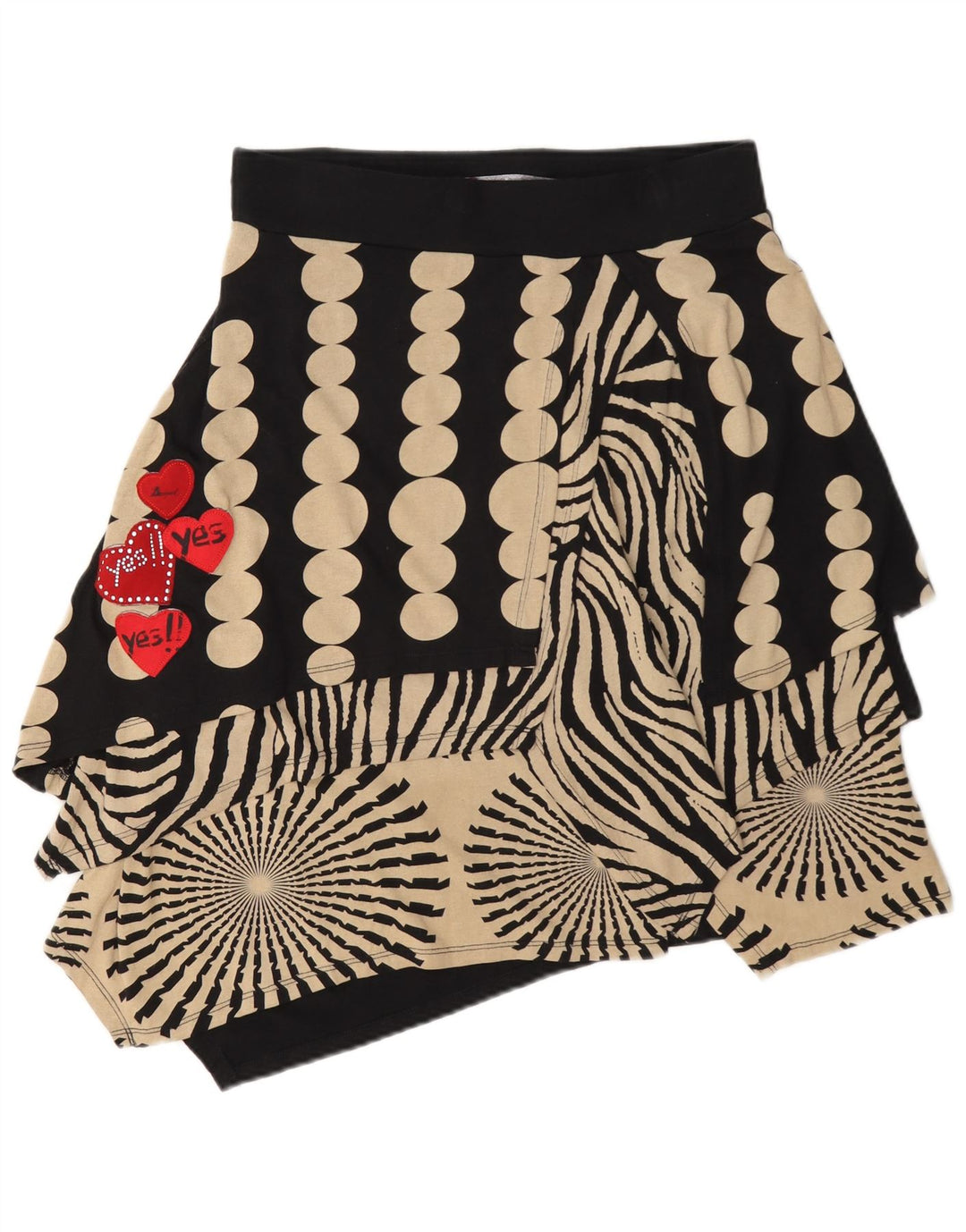 Desigual Femme Jupe Asymétrique Graphique Medium W28 Noir À Pois