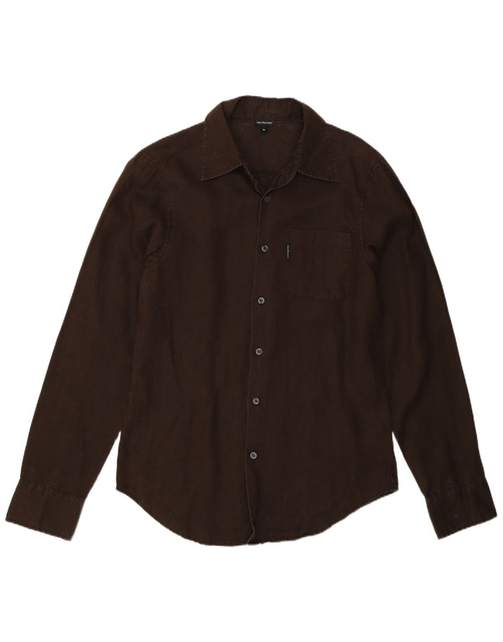 Calvin Klein Jeans Chemise Homme Lin Marron Moyen
