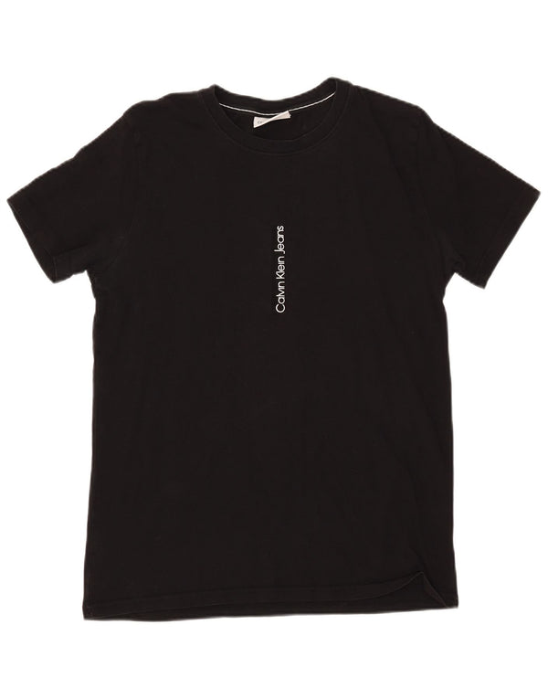 Calvin Klein Jeans T-shirt graphique pour femme UK 14 en coton noir moyen
