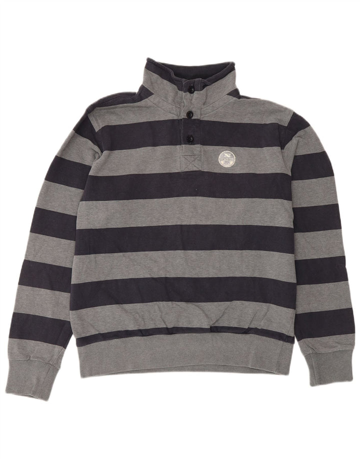 NORTH SAILS Sweat-shirt à col boutonné pour homme en coton rayé gris moyen
