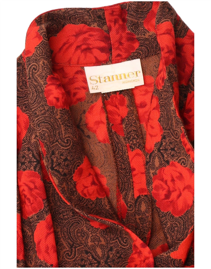 STANNER Robe trapèze à manches longues pour femme IT 42 en laine florale marron moyen
