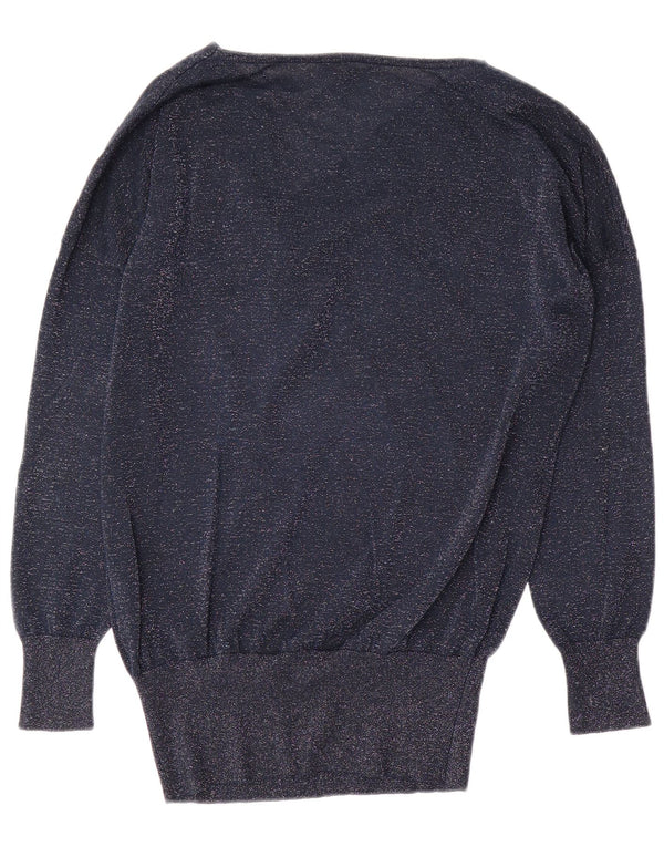 Oasis Pull Col Bateau Femme UK 16 Large Bleu Marine Moucheté Viscose