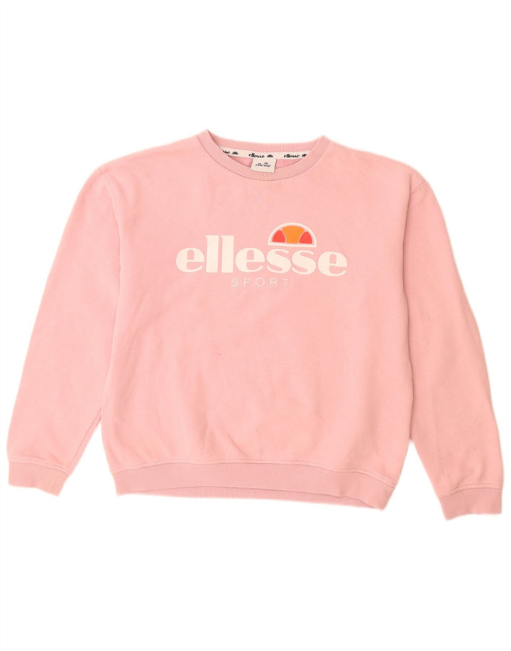 ELLESSE Sweat-shirt graphique pour femme UK 12 en coton rose moyen