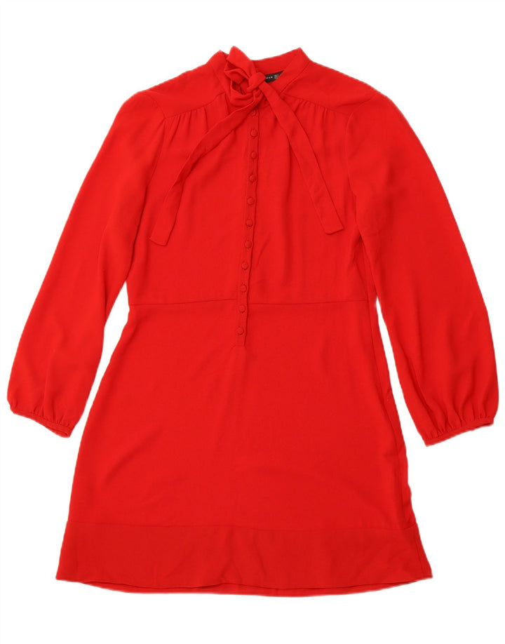 ZARA Robe trapèze à manches longues pour femme UK 12 Polyester rouge moyen