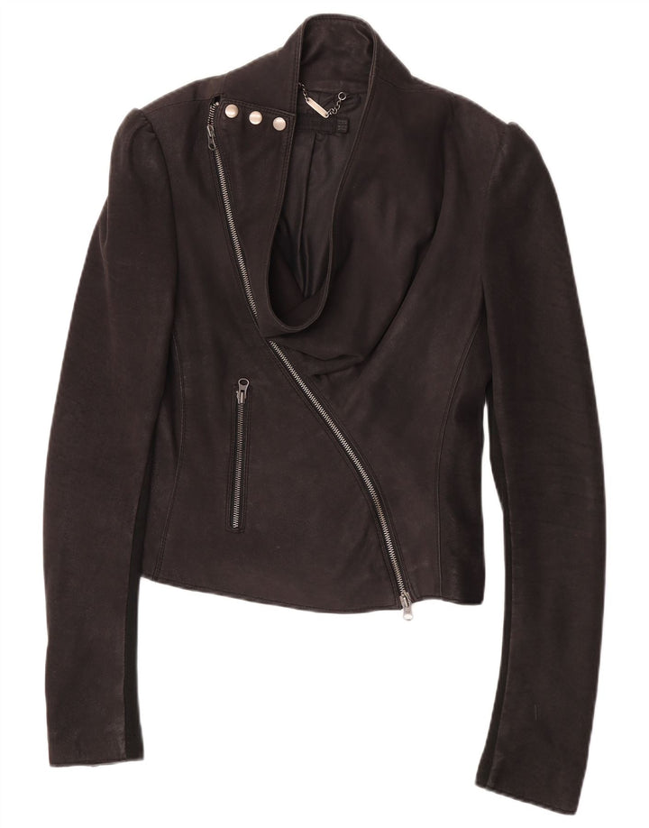 All Saints Veste Racer en cuir pour femme UK 12 Cuir noir moyen