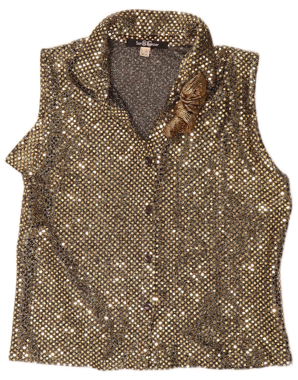 Sara Glenzer Chemisier sans manches à paillettes pour femme UK 12 Medium Doré Nylon