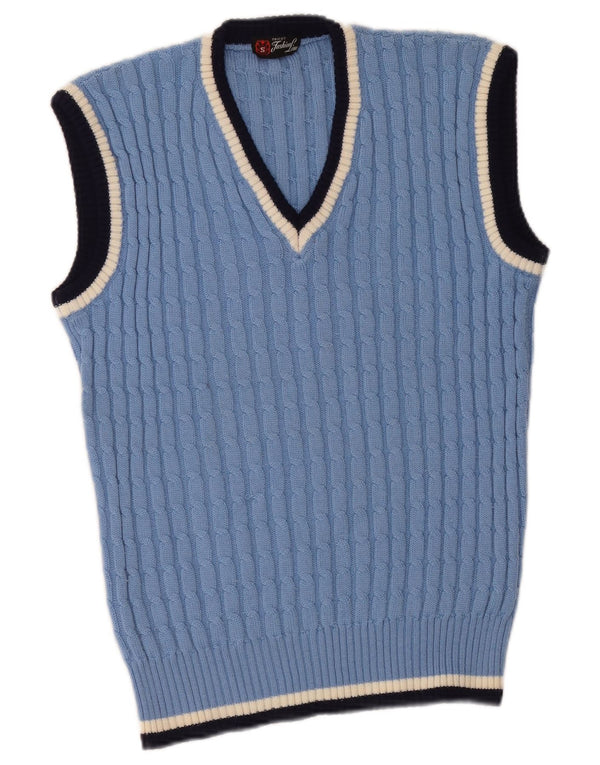 vintage Mens Vest Tank Top Petit Bleu Rayé Classique