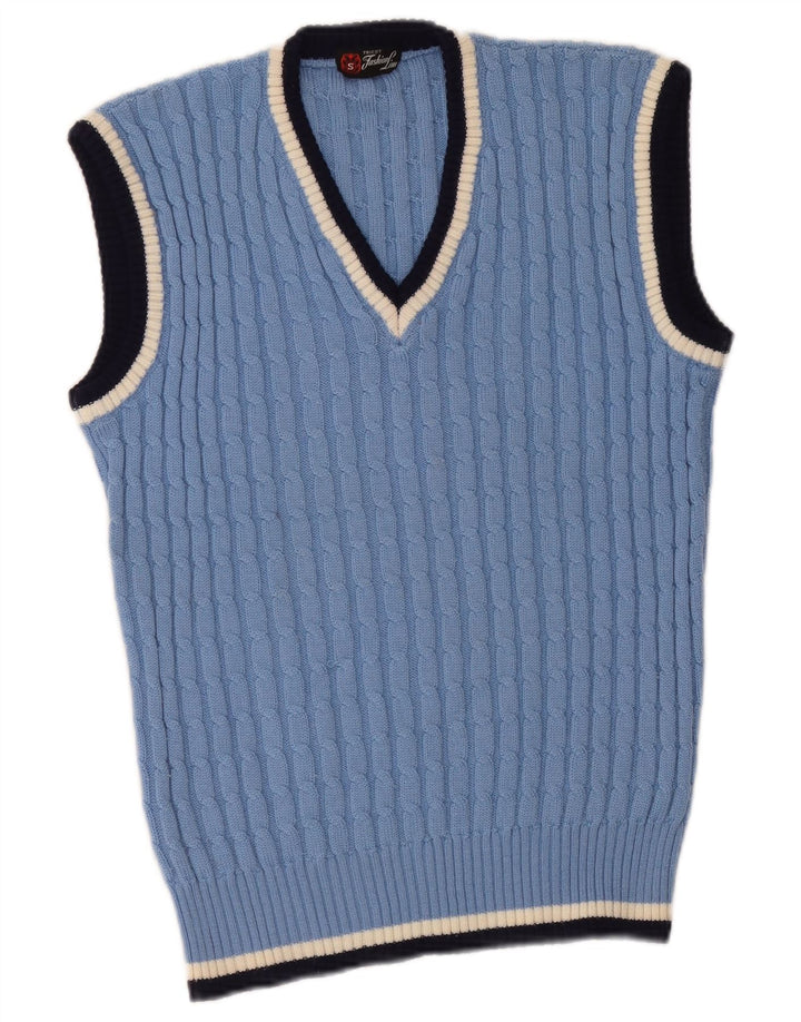 vintage Mens Vest Tank Top Petit Bleu Rayé Classique