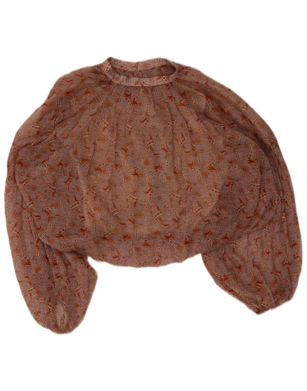 Zara Chemisier court à manches longues pour femme UK 10 Petit motif cachemire marron