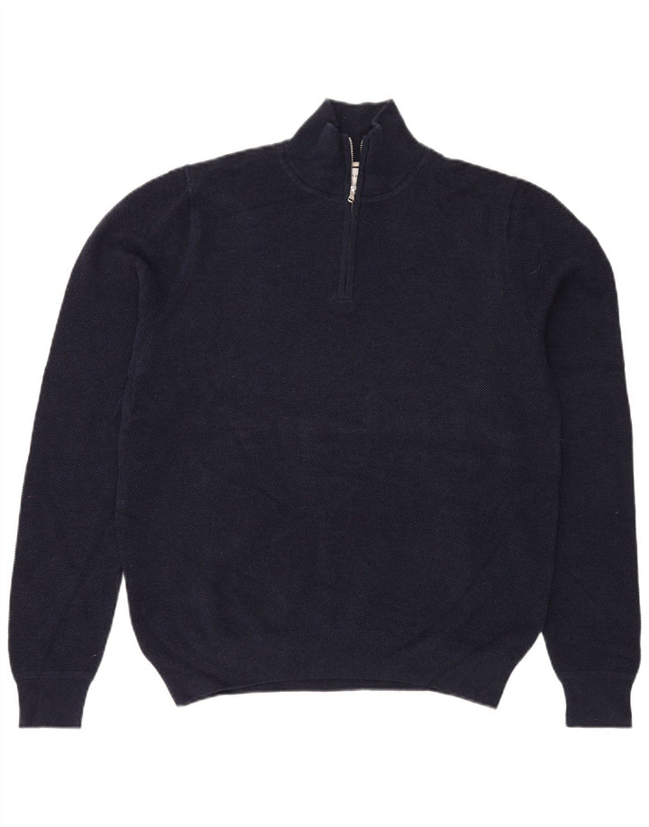 John Lewis Pull à col zippé pour homme en coton bleu marine Taille L