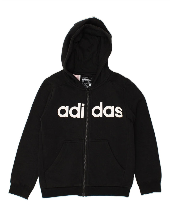 ADIDAS Boys Graphic Zip Hoodie Sweater 9-10 Years Black Cotton | Vintage Adidas | Thrift | Second-Hand Adidas | Used Clothing | Messina Hembry 