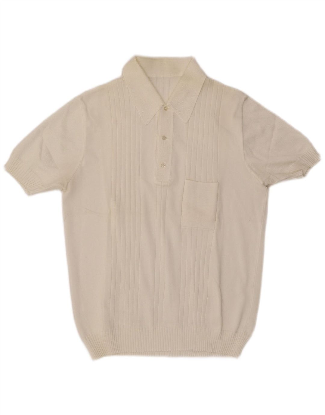 vintage Homme Manches Courtes Col Polo Pull Blanc Moyen