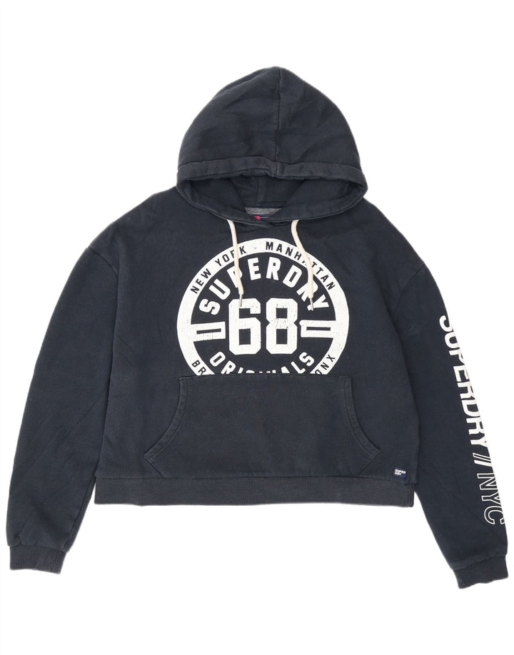 Superdry Pull à capuche surdimensionné graphique pour femme UK 14 Bleu marine moyen