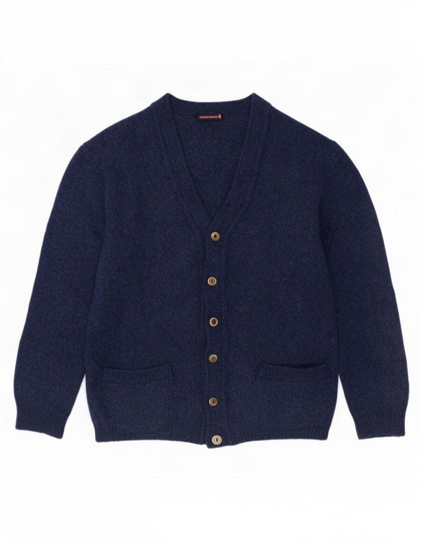 vintage Mens Cardigan Pull Moyen Marine Bleu Nouvelle Laine
