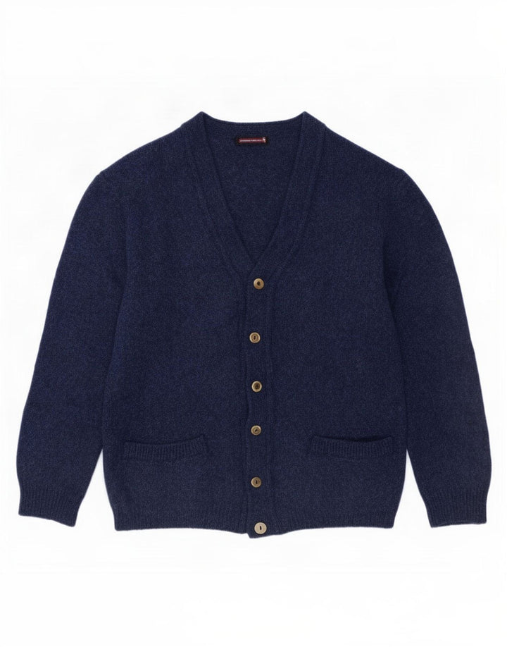 vintage Mens Cardigan Pull Moyen Marine Bleu Nouvelle Laine