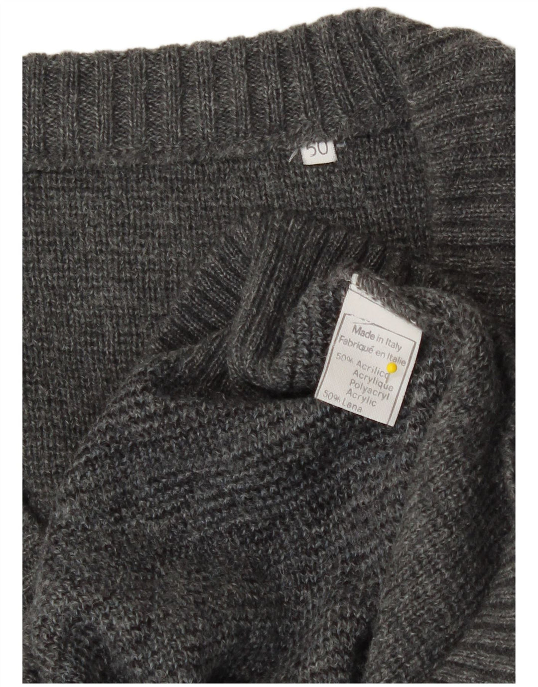 vintage Homme Col V Pull Pull IT 50 Gris Moyen Argyle/Diamant Acrylique