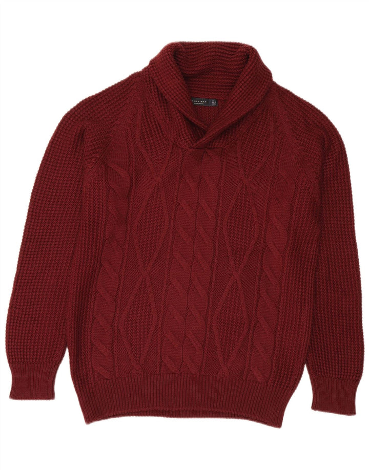 Zara Homme Col Châle Pull Pull Large Marron Acrylique