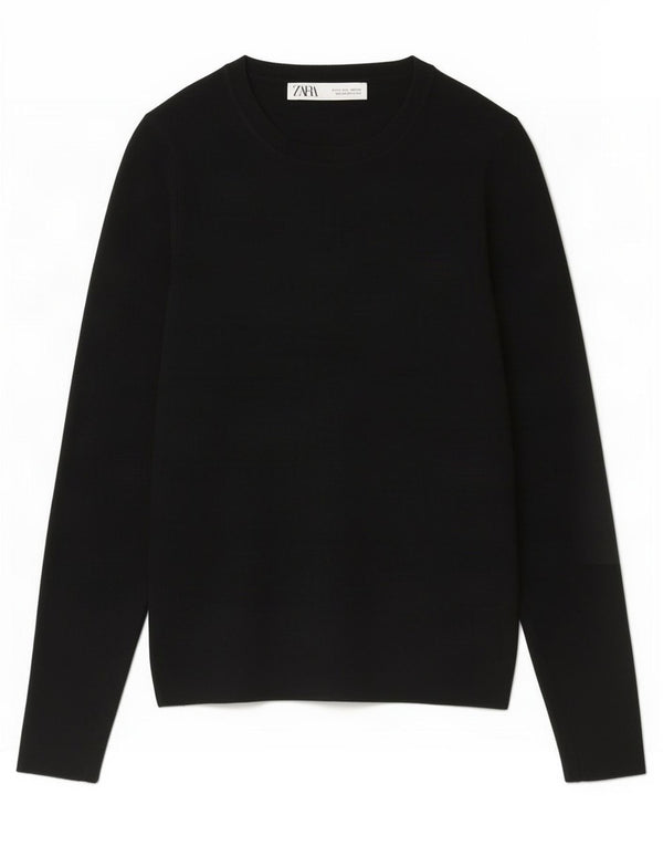 Zara Womens Crop Top Manches Longues UK 14 Large Noir Viscose