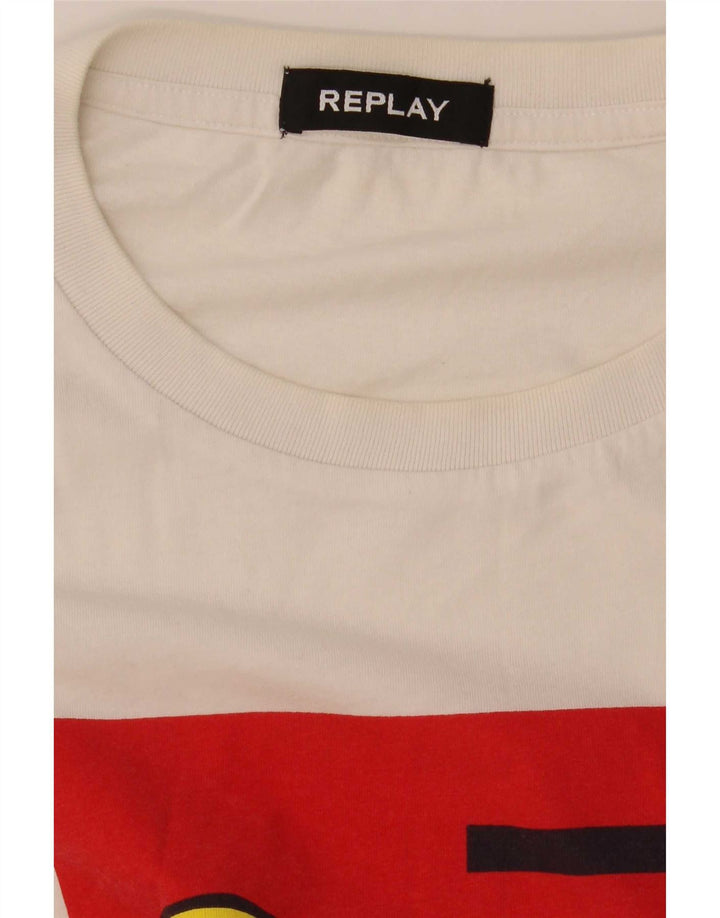 Replay T-Shirt Graphique Homme Blanc Moyen