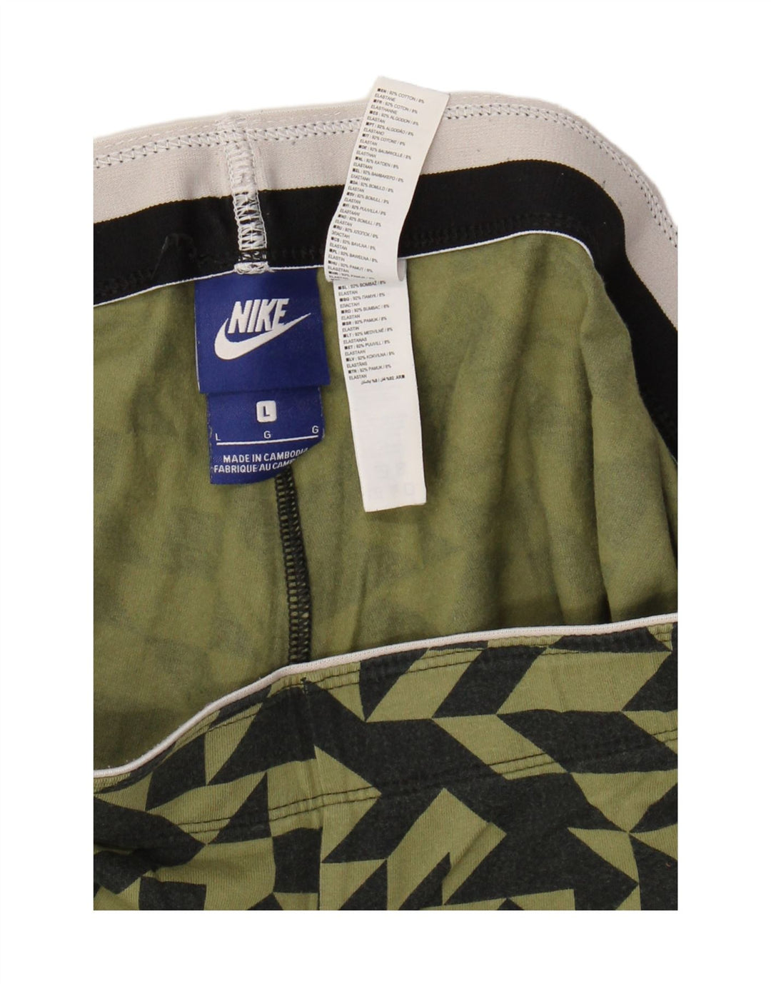 NIKE Leggings Femme UK 14 Grand Coton Géométrique Kaki