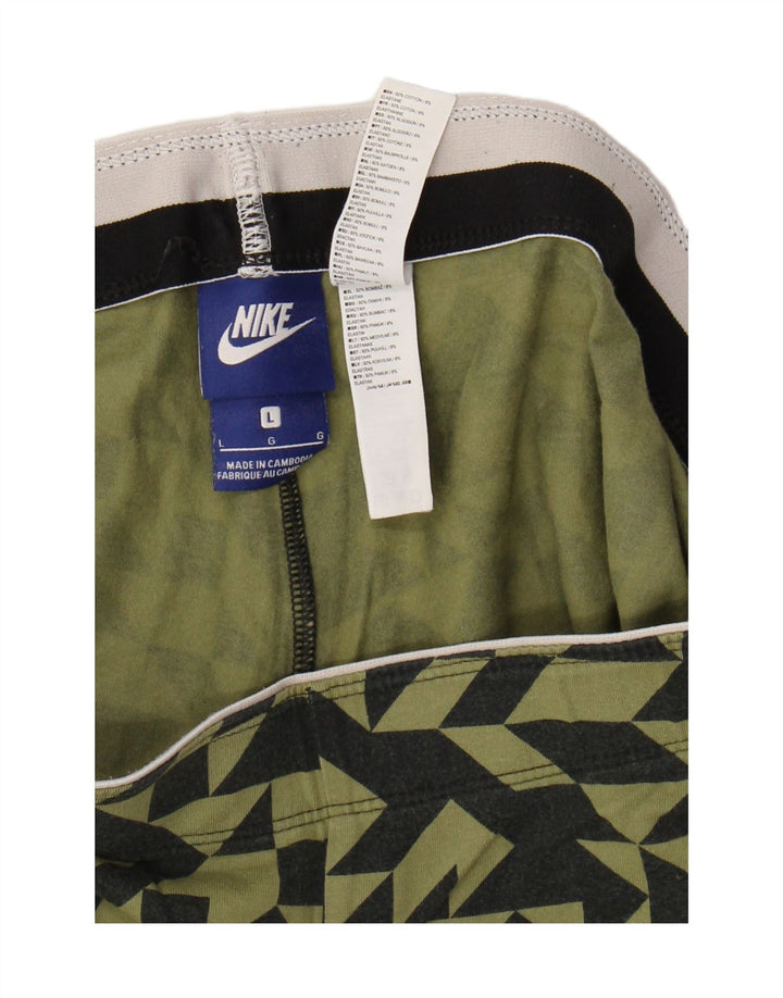 NIKE Leggings Femme UK 14 Grand Coton Géométrique Kaki