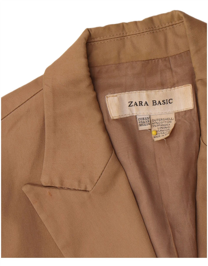 Zara Femme 1 Bouton Blazer Veste UK 6 XS Marron Coton