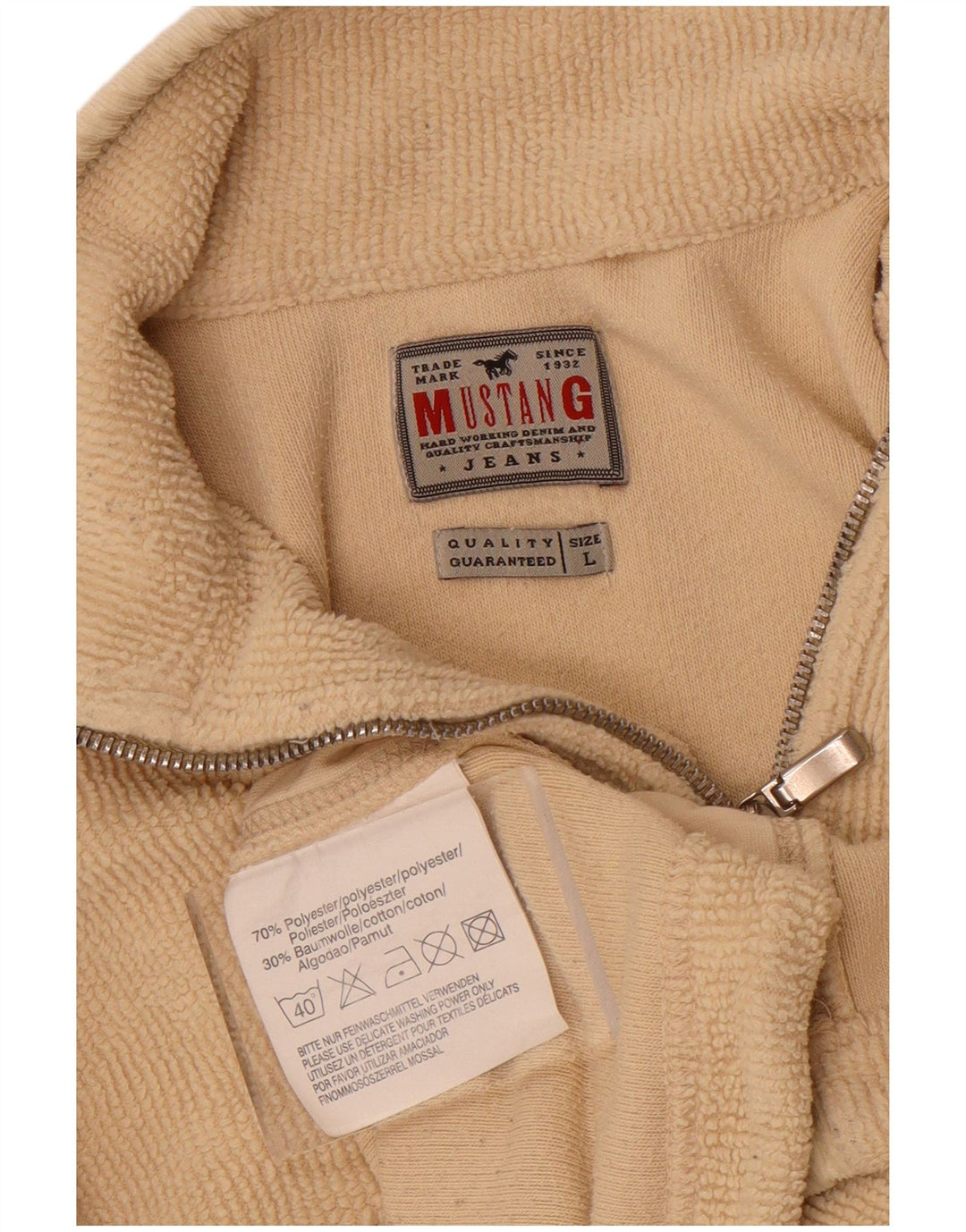 Mustang Pull polaire à col zippé pour homme Large Beige Colourblock Polyester