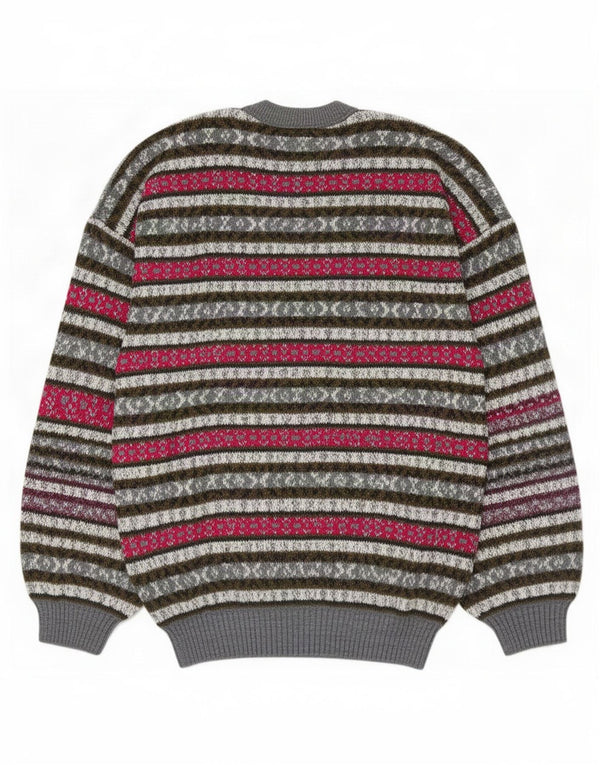 vintage Mens Crew Neck Jumper Pull Moyen Multicolore Fair Isle Wool