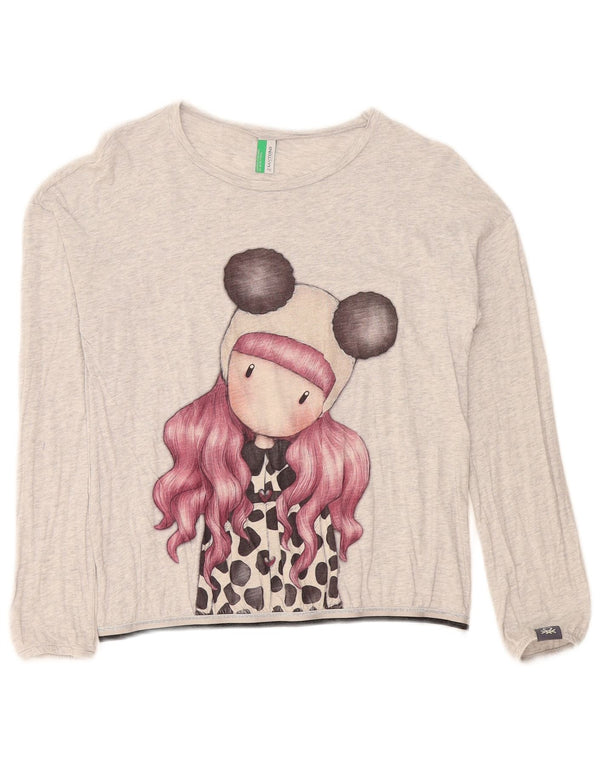 Benetton Haut Graphique Fille Manches Longues 11-12 ans 2XL Gris Moucheté Coton