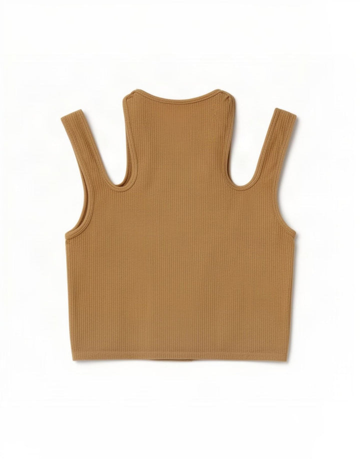Zara Chemisier court à épaules dénudées pour femme UK 14 Large Beige