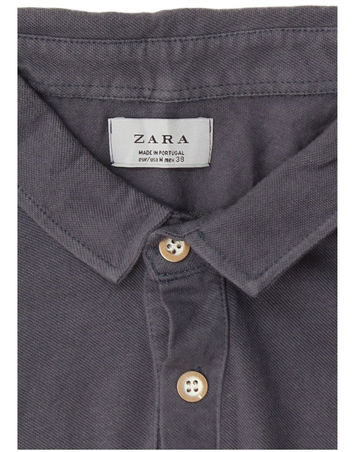 ZARA Womens Polo Shirt UK 12 Medium Navy Blue Cotton