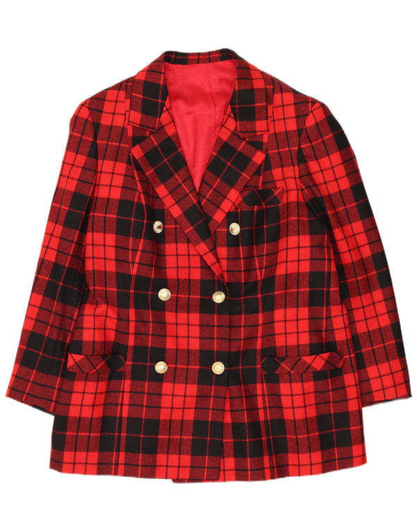 VINTAGE Femme Double Breasted Blazer Veste UK 12 Moyen Rouge Check