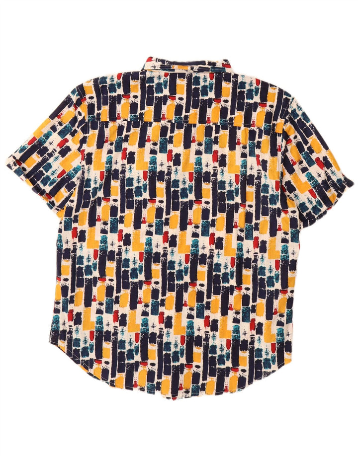 VINTAGE Chemise à Manches Courtes Homme Grand Coton Géométrique Multicolore