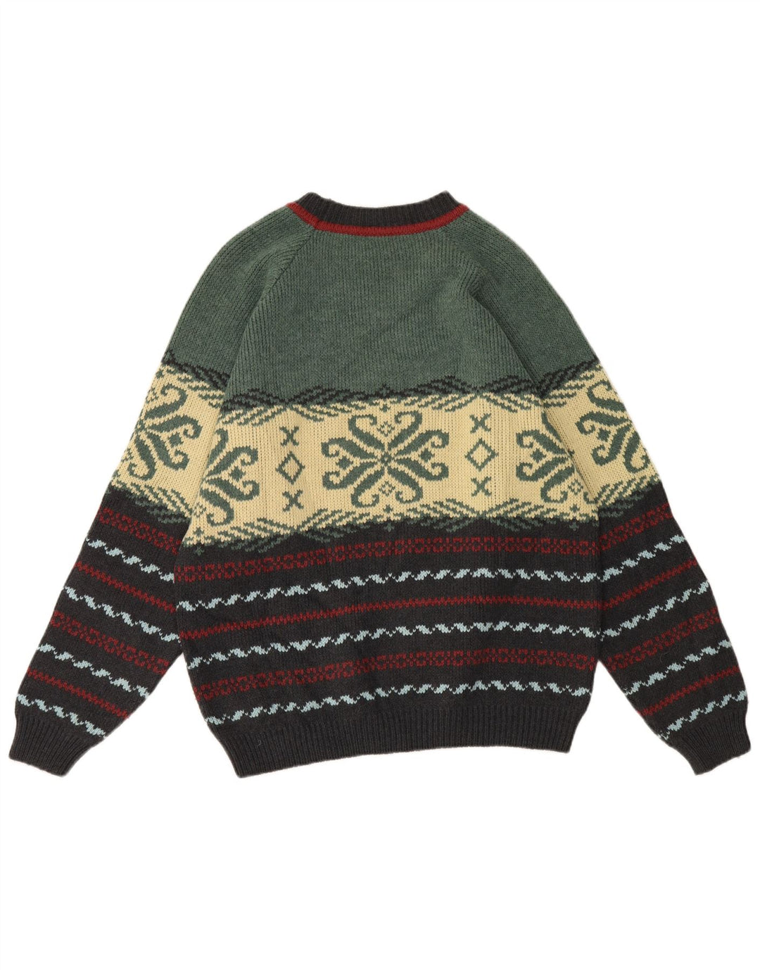 vintage Mens Crew Neck Jumper Pull XL Multicolore Fair Isle Wool