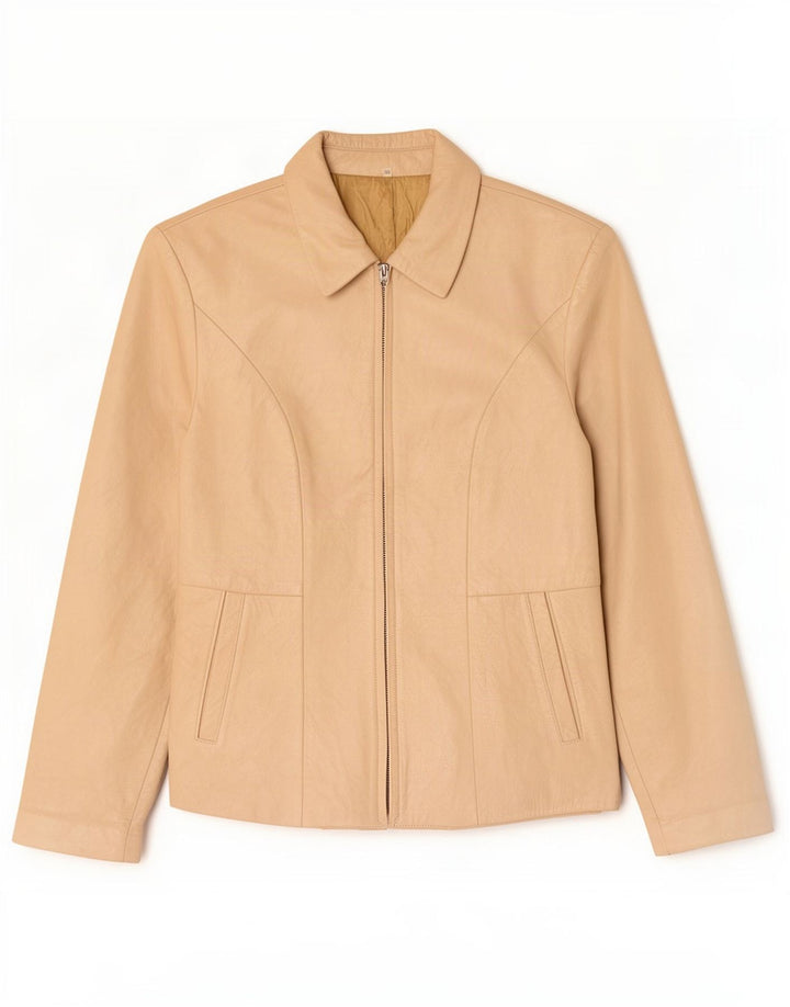 veste en cuir femme vintage IT 46 Grand Beige