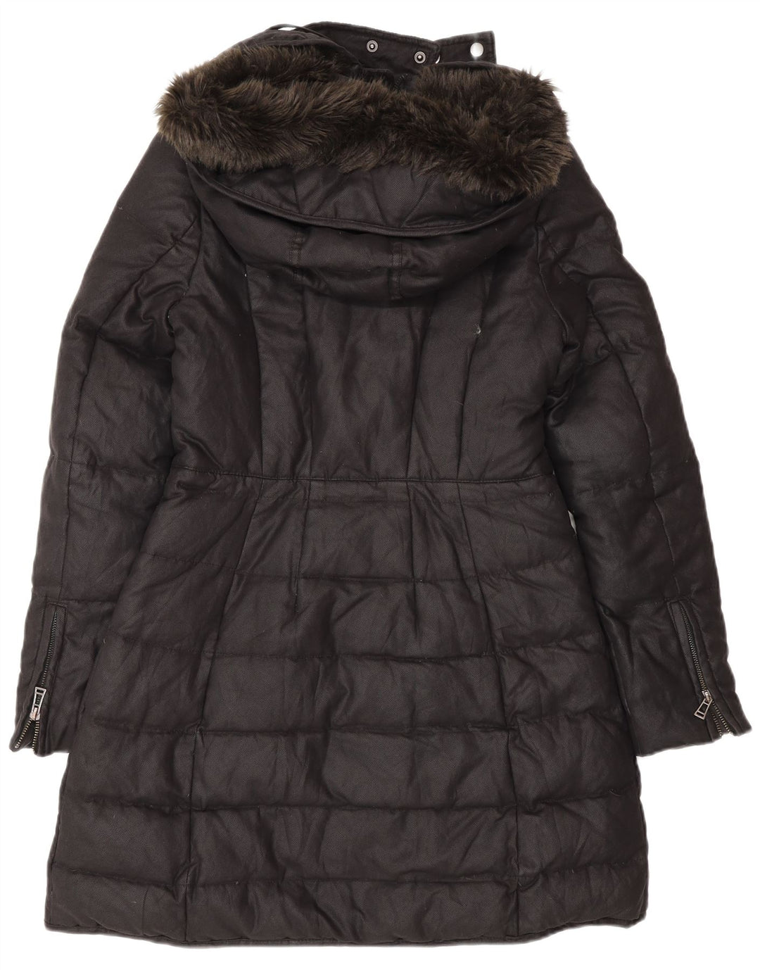 Zara Manteau rembourré à capuche pour femme UK 12 Medium Noir Polyester Hiver