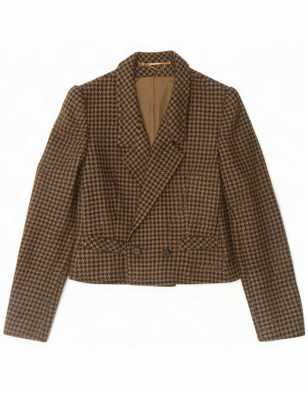 Vintage Blazer croisé pour femme UK 44 Pied-de-poule marron moyen