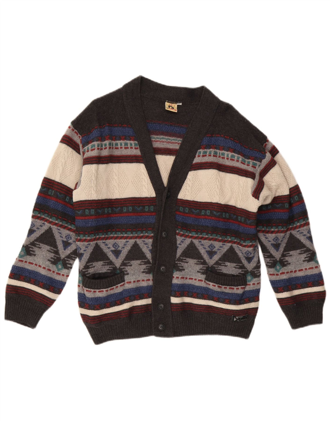 Dolomiten Pull Cardigan Homme IT 50 Laine Géométrique Multicolore Moyen