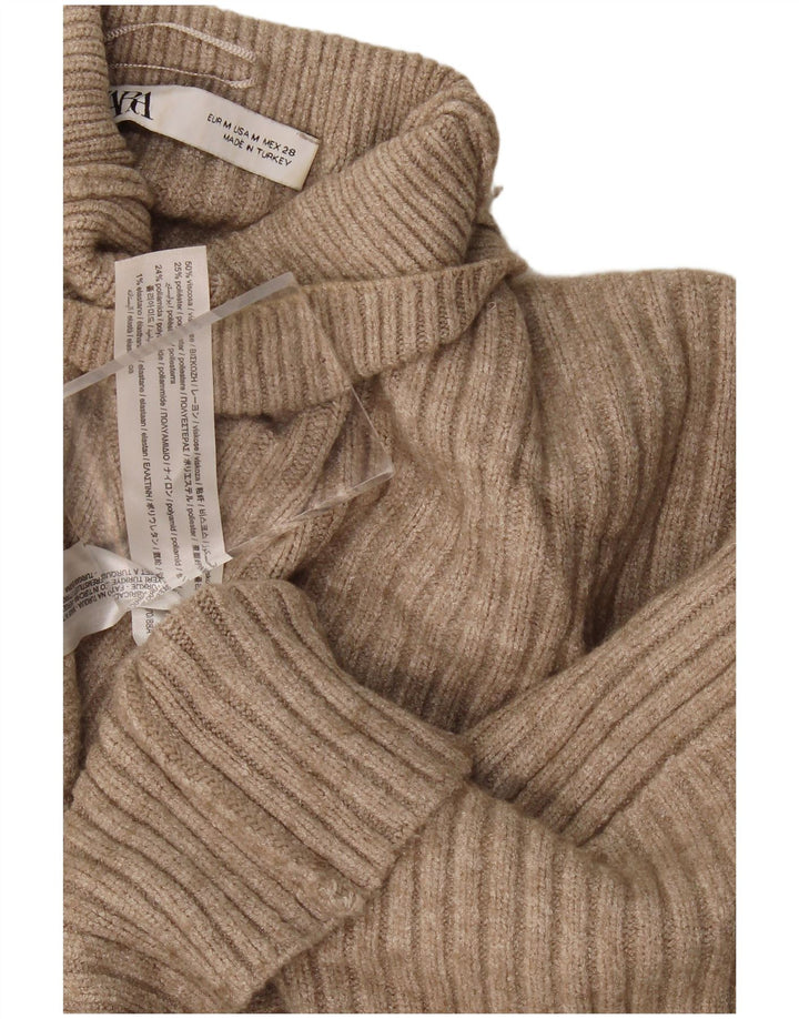 Zara Pull court surdimensionné à col roulé pour femme UK 14 Beige moyen