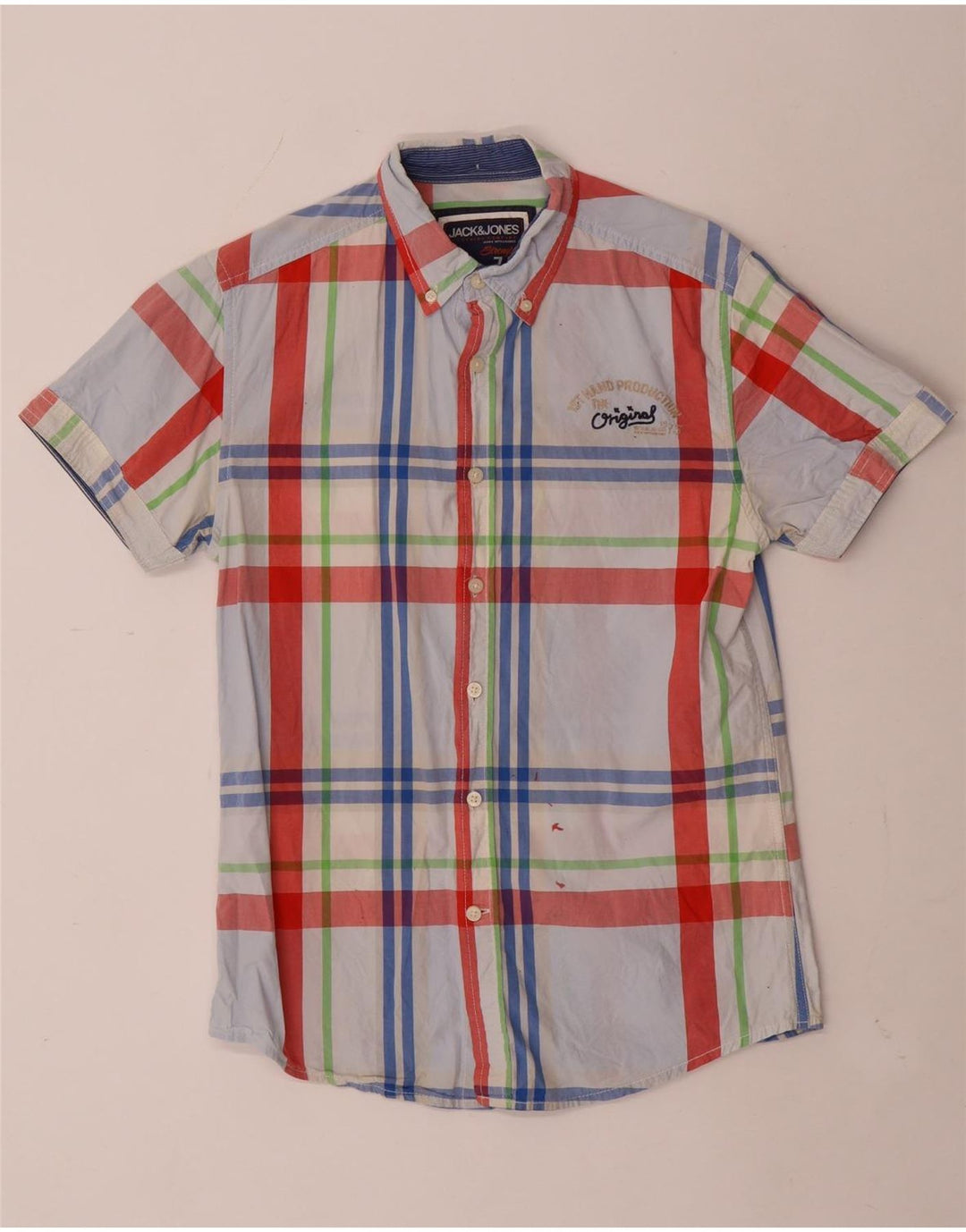 Jack & Jones Chemise à Manches Courtes Homme Bleu Moyen Carreaux