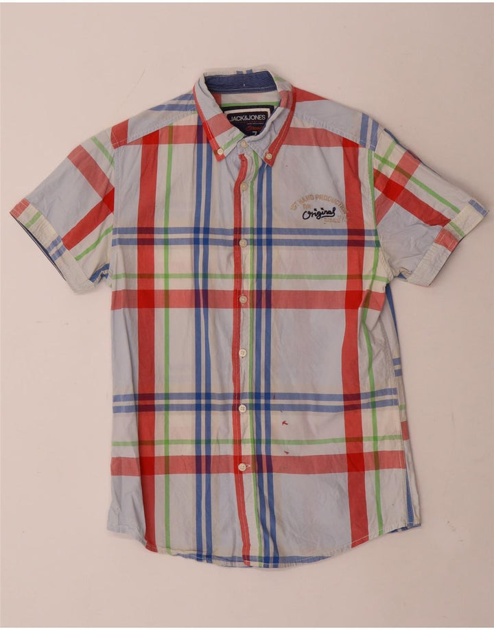 Jack & Jones Chemise à Manches Courtes Homme Bleu Moyen Carreaux