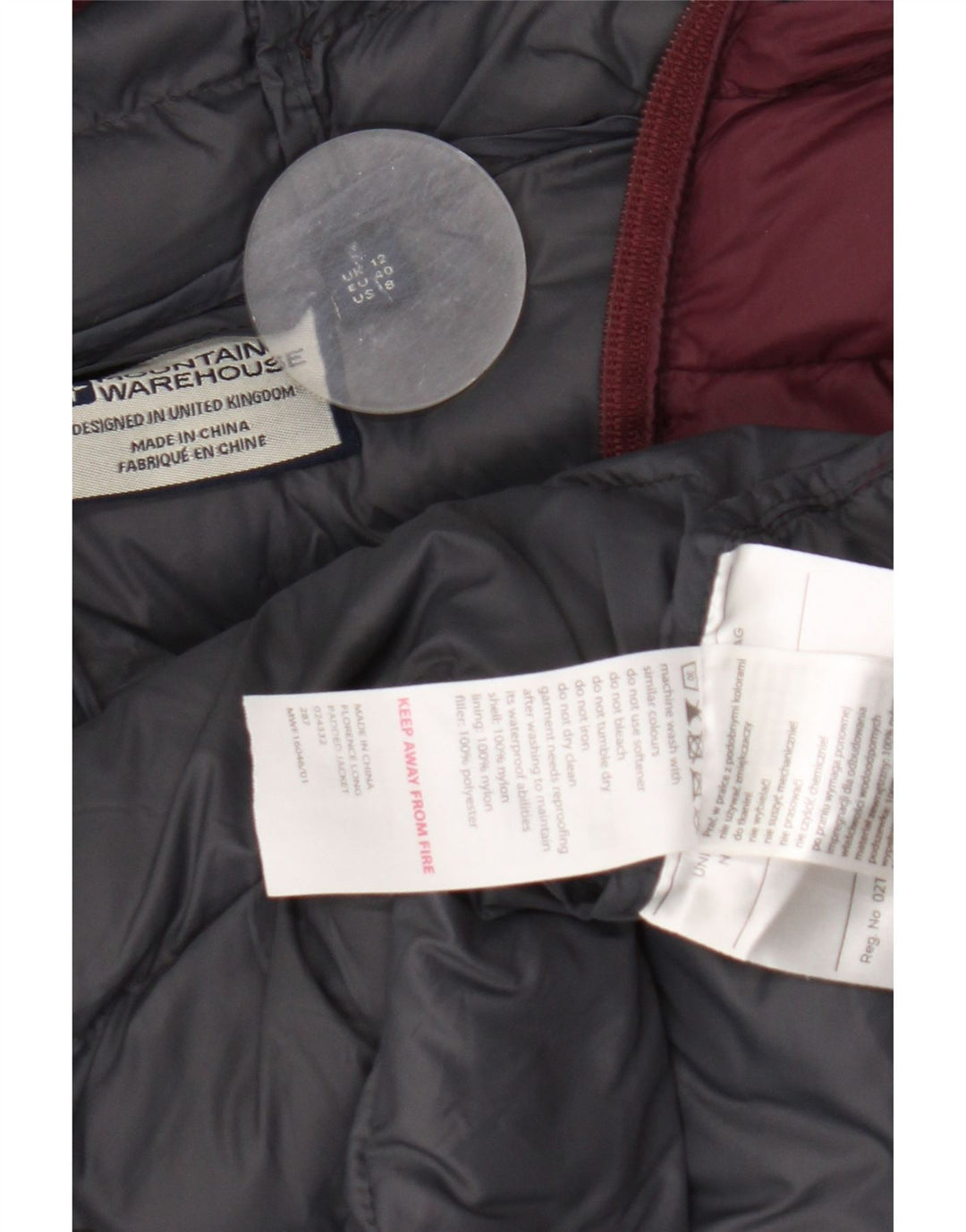 Mountain Warehouse Veste rembourrée à capuche pour femme UK 12 Medium Bordeaux Nylon