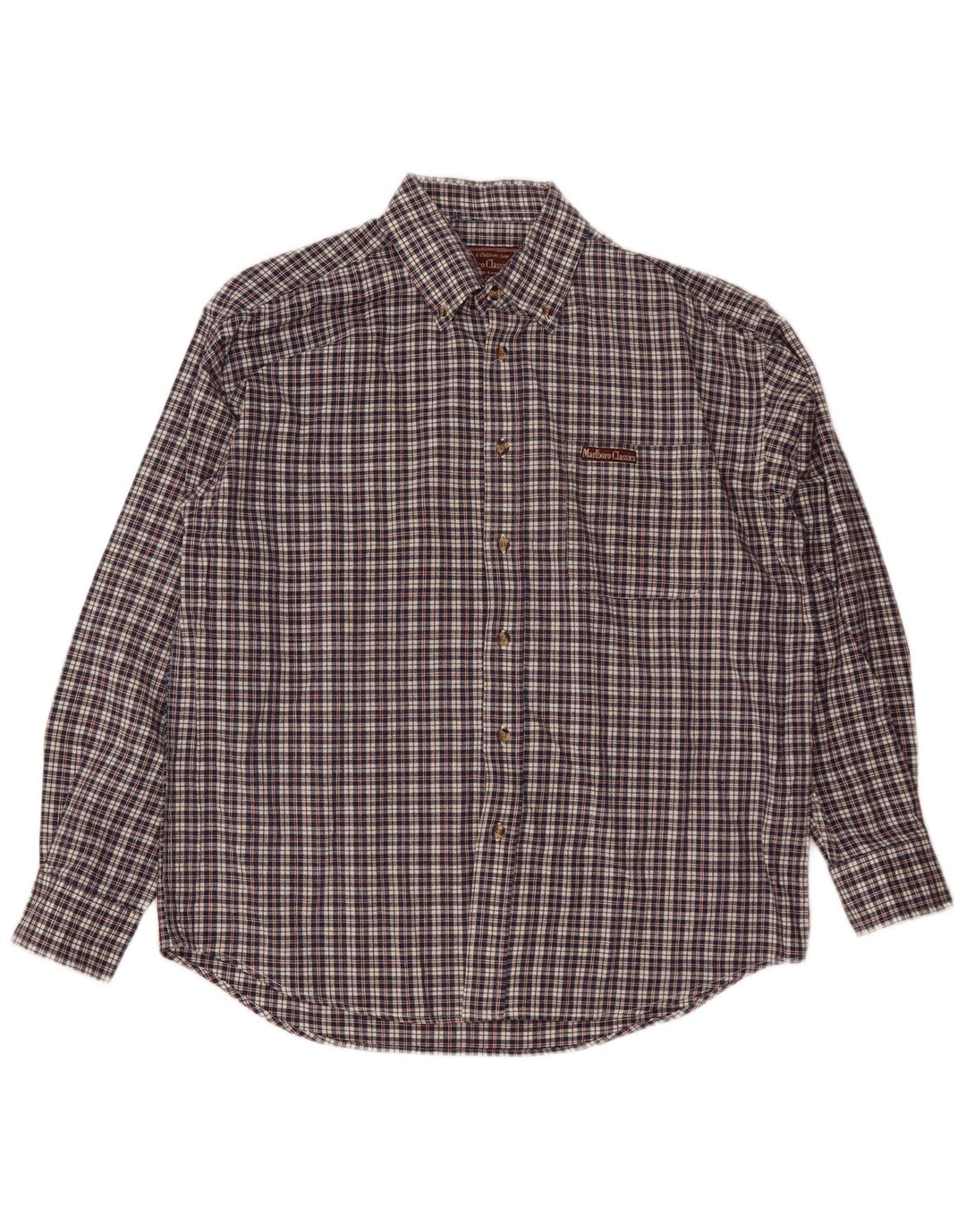 Marlboro Classics Chemise Homme Grand Carreau Bleu Marine Coton