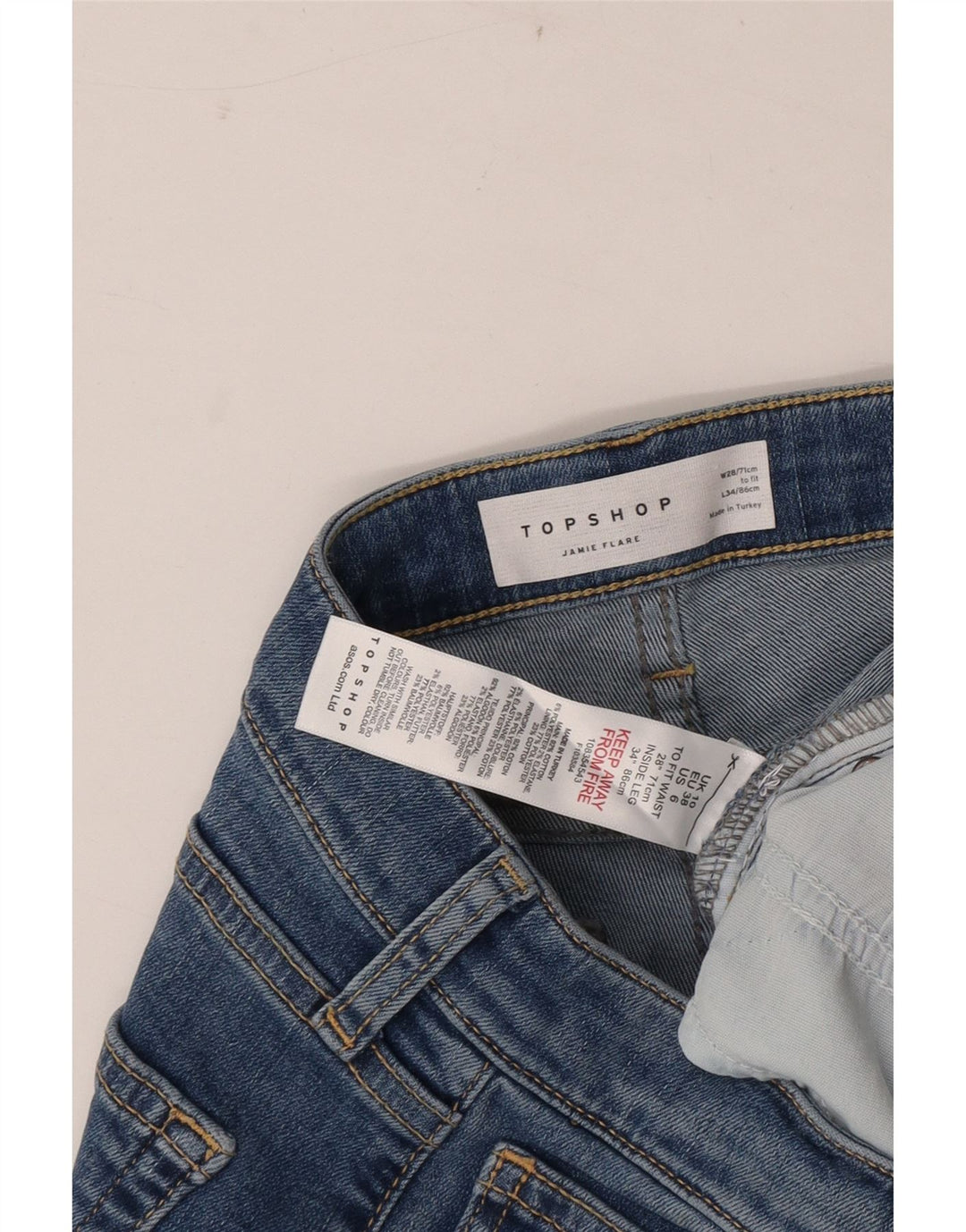 Topshop Femme Jean Évasé Jamie W28 L34 Bleu Coton