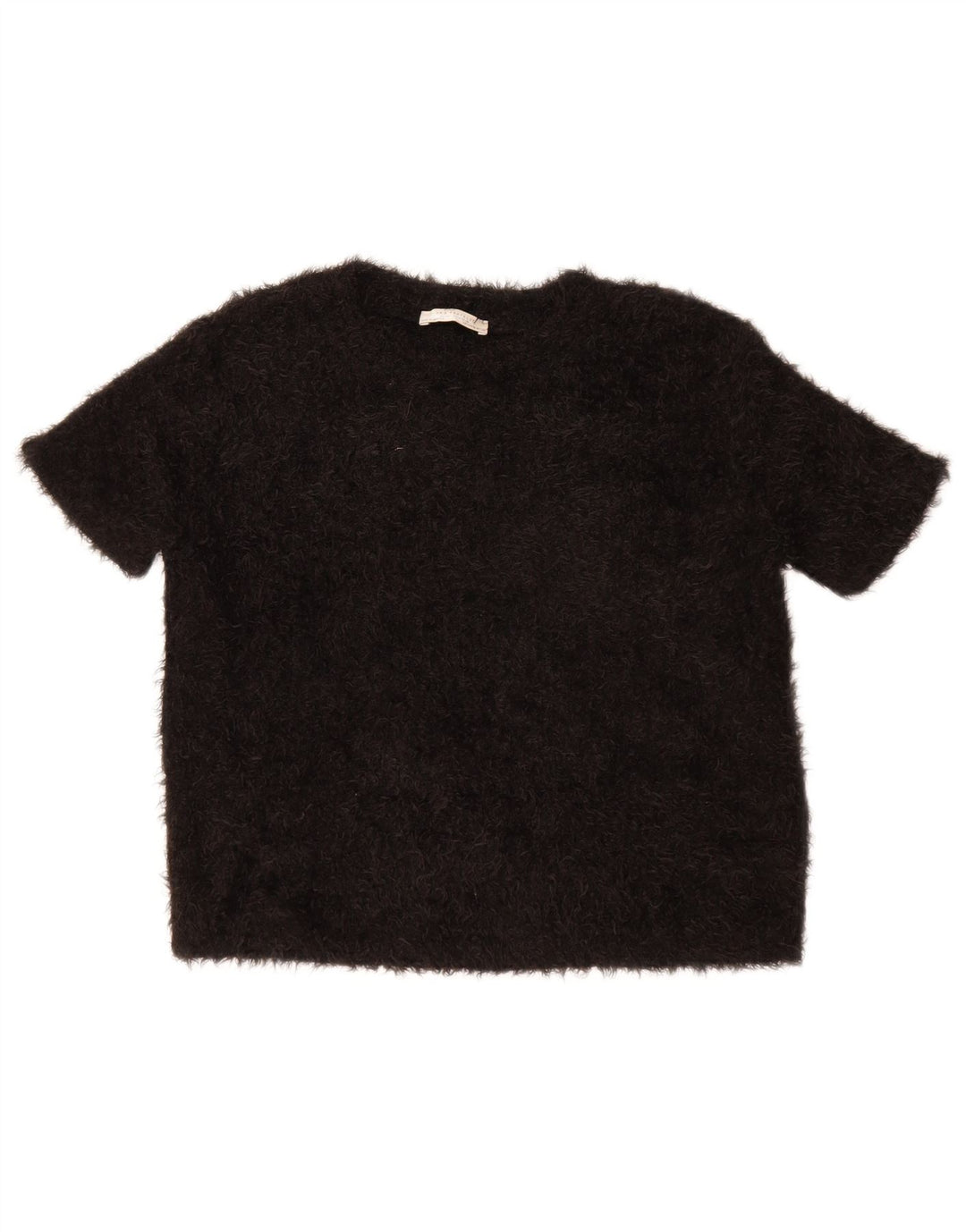 Zara Femmes Crop Blouse Top UK 14 Moyen Noir Polyester