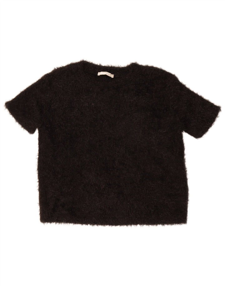 Zara Femmes Crop Blouse Top UK 14 Moyen Noir Polyester