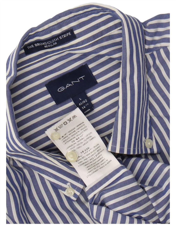 GANT Chemise coupe classique pour homme Taille 41/42 16 1/2 Grand coton à fines rayures bleues