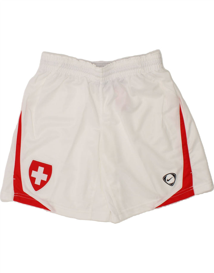 NIKE Boys Switzerland Graphic Sport Shorts 10-11 Years Medium White Vintage Nike and Second-Hand Nike from Messina Hembry 