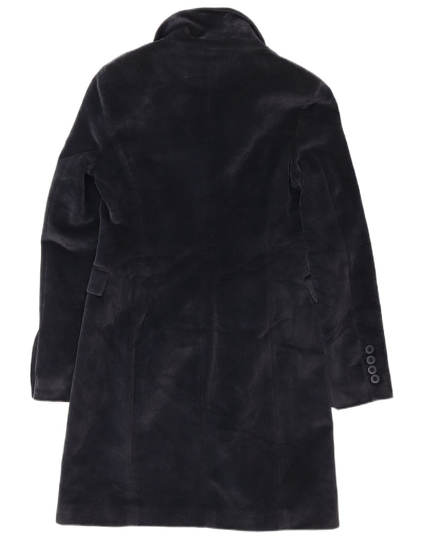 vintage Femme Pardessus UK 10 Petit Polyester Bleu Marine