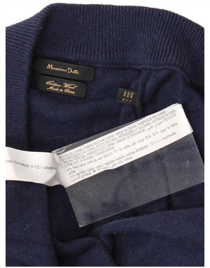 Massimo Dutti Cardigan Homme Pull Large Bleu Marine Laine